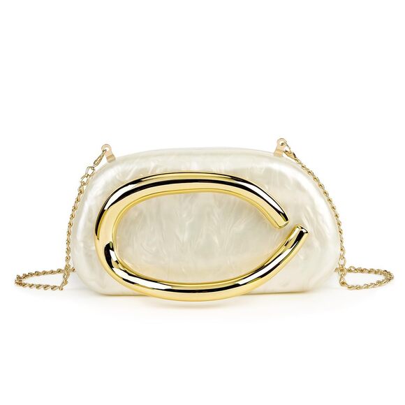 Handbags - 3772 Acrylic Clutch Purse Metal Handle Evening Bag Trendy Box Shoulder